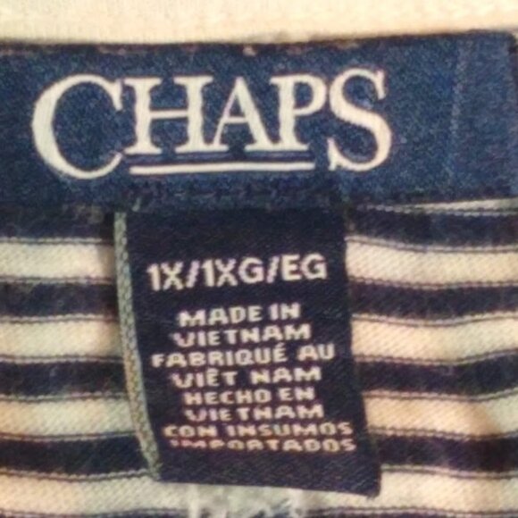 Chaps women's 1X blue & white striped cap sleeve tee - Picture 6 of 9